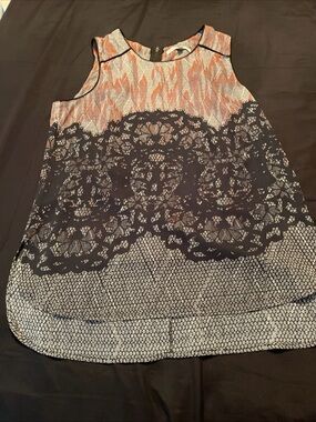 Daniel Rainn Navy, White and Coral Patterned Lace-Overlay Tank